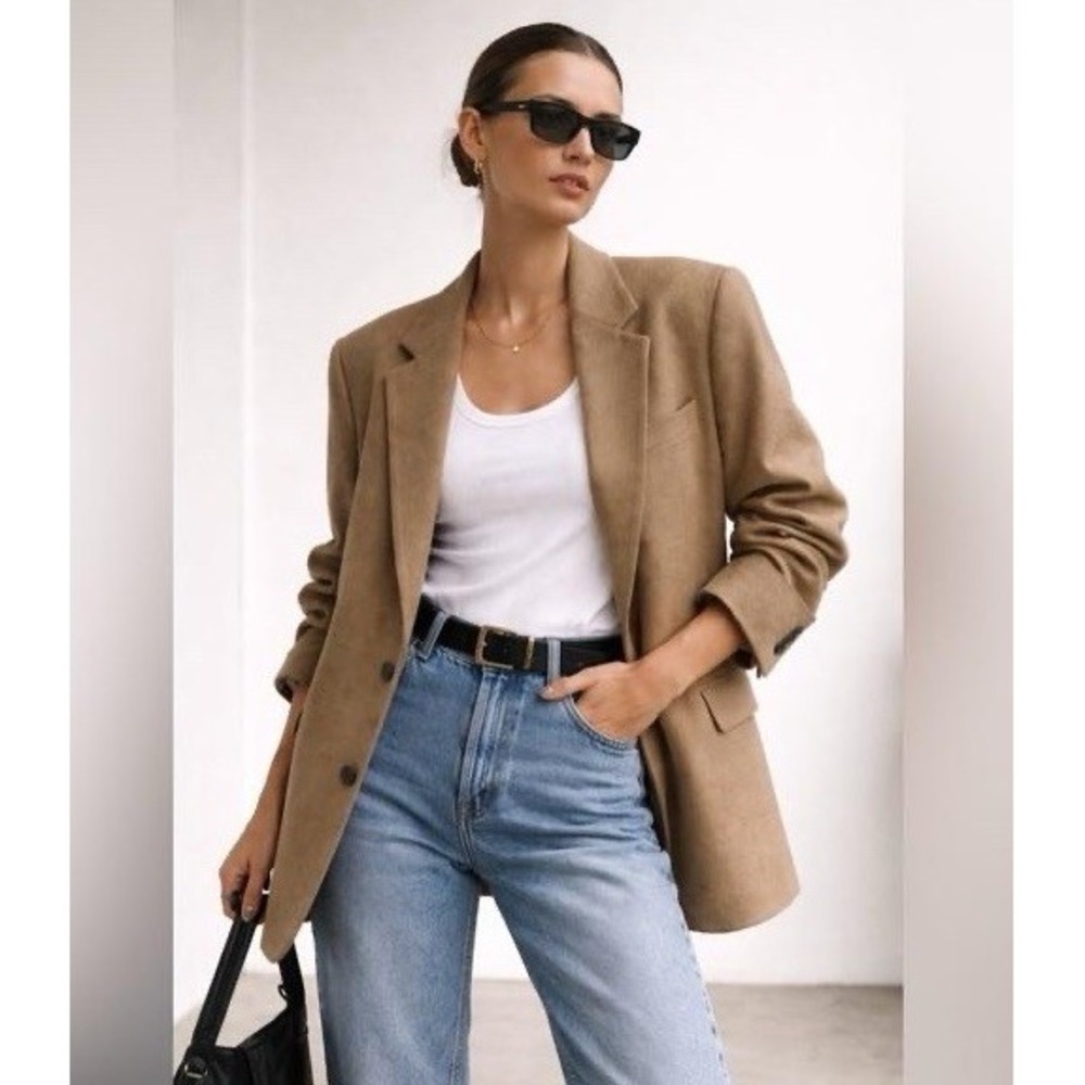 Vintage Corporate Woman 100% Camel Hair Blazer Jacket Tan Brown Womens Size 12